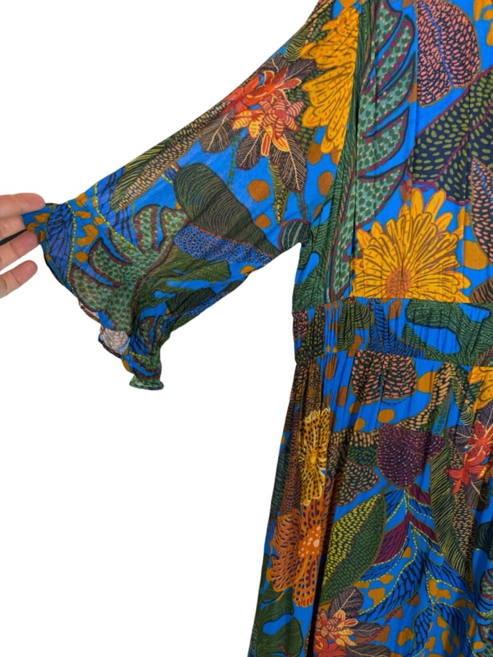Anthropologie x Farm Rio Puff Sleeve Maxi Dress Chiffon Tropical Sz 1X - Picture 3 of 8